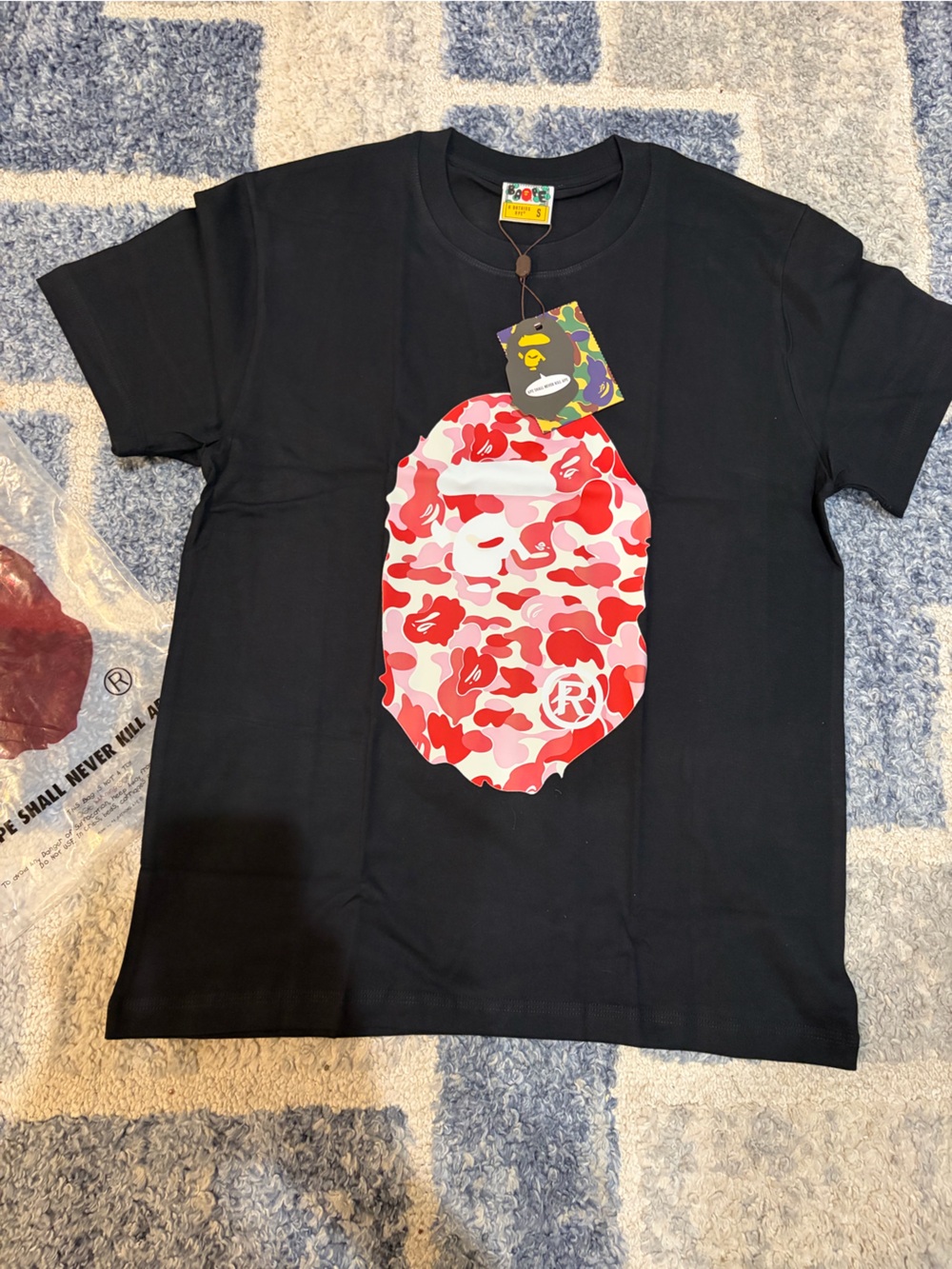 Black Short Sleeve Tee with Red & Pink Camo Graphic